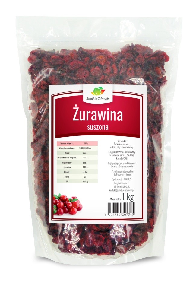 Żurawina suszona - cięta na duże kawałki - 1kg